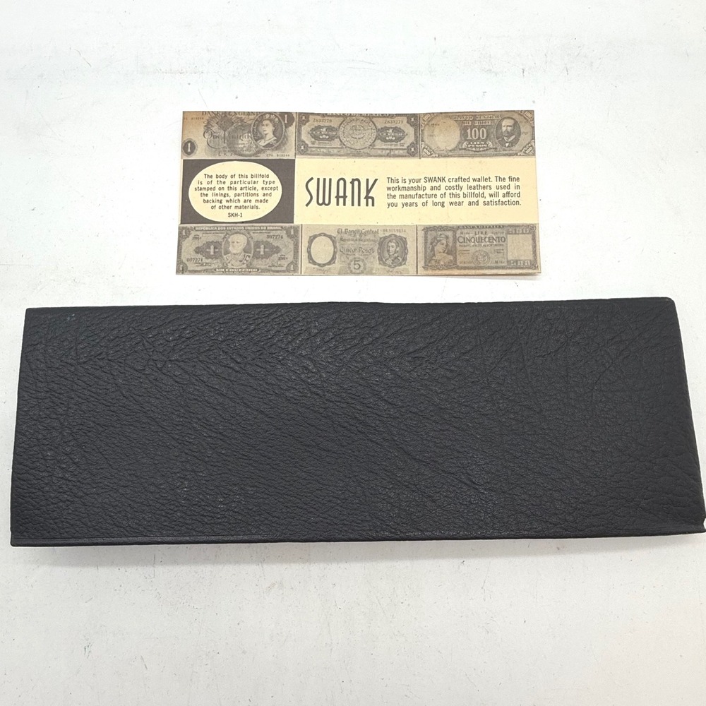 Vtg Swank Black Leather Billfold‎ Wallet Snap Closure Mens SK3J-T 1960s unused